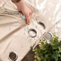 MARMA Zasłona gotowa na przelotkach, szerokość 140cm x wysokość 250cm, kolor 015 ciemny kremowy ze srebrnym nadrukiem na VE