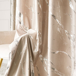 MARMA Zasłona gotowa na przelotkach, szerokość 140cm x wysokość 250cm, kolor 015 ciemny kremowy ze srebrnym nadrukiem na VE