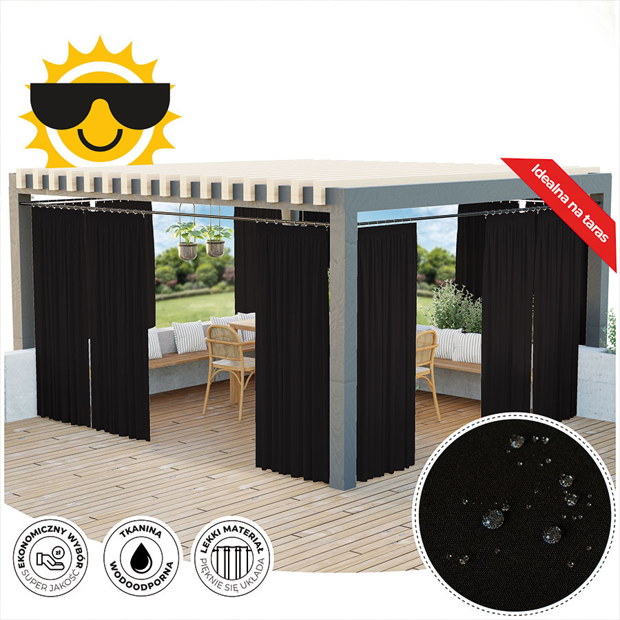 GARDENIA Zasłona gotowa na taśmie, szerokość 140cm x wysokość 240cm, kolor 039 czarny TD0025