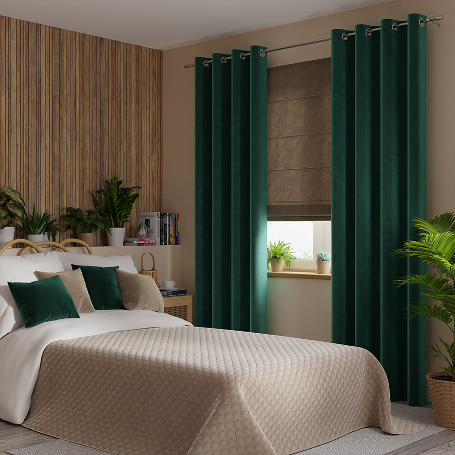 VELVI Zasłona gotowa na przelotkach, szerokość 140 x wysokość 230cm, kolor 012 szmaragdowy zielony VELVI0