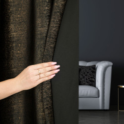 ELEONORA Zasłona gotowa na przelotkach, szerokość 140cm x wysokość 250cm, kolor 111 czarny ze złotym nadrukiem na VELVI TD