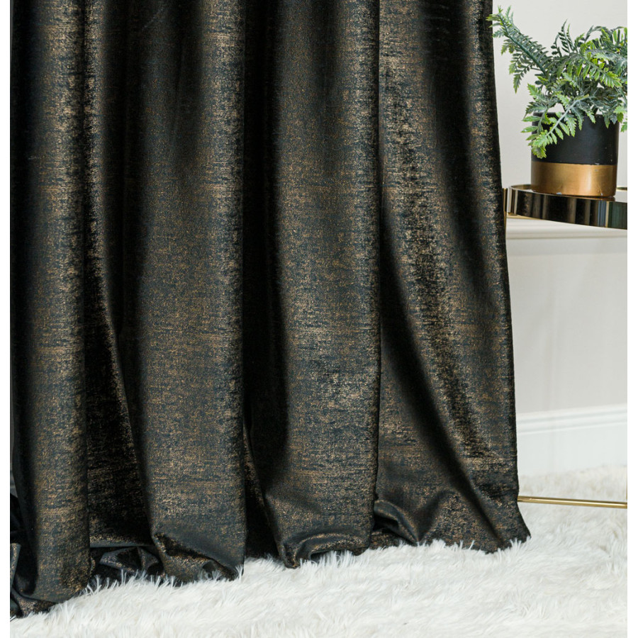 ELEONORA Zasłona gotowa na przelotkach, szerokość 140cm x wysokość 250cm, kolor 111 czarny ze złotym nadrukiem na VELVI TD