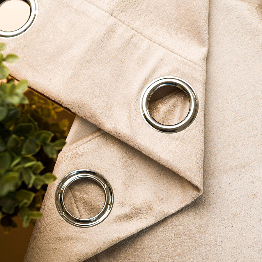 ELEONORA Zasłona gotowa na przelotkach, szerokość 140cm x wysokość 250cm, kolor 003 jasny beżowy ze złotym nadrukiem na V