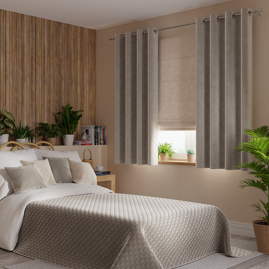 VELVI Zasłona gotowa na przelotkach, szerokość 140 x wysokość 160cm, kolor 017 szaro-beżowy VELVI0