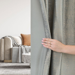 ELEONORA Zasłona gotowa na przelotkach, szerokość 140cm x wysokość 250cm, kolor 005 jasny szary ze złotym nadrukiem na VEL