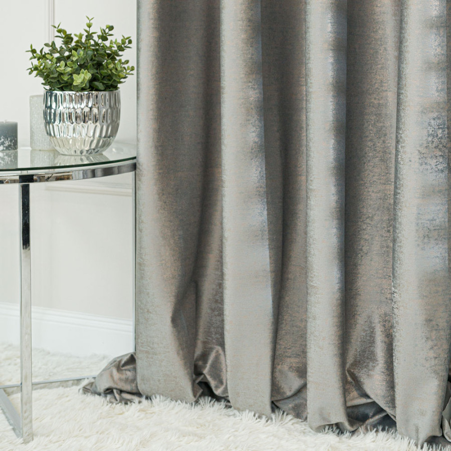 ELEONORA Zasłona gotowa na przelotkach, szerokość 140cm x wysokość 250cm, kolor 005 jasny szary ze złotym nadrukiem na VEL