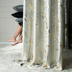MARMA Zasłona gotowa na przelotkach, szerokość 140cm x wysokość 250cm, kolor 021 pastelowy szary ze złotym nadrukiem na VE