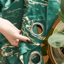 MARMA Zasłona gotowa na przelotkach, szerokość 140cm x wysokość 250cm, kolor 010 ciemny zielony butelkowy ze złotym nadruk