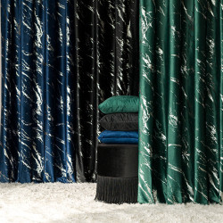 MARMA Zasłona gotowa na taśmie, szerokość 140cm x wysokość 250cm, kolor 010 ciemny zielony butelkowy ze srebrnym nadrukiem