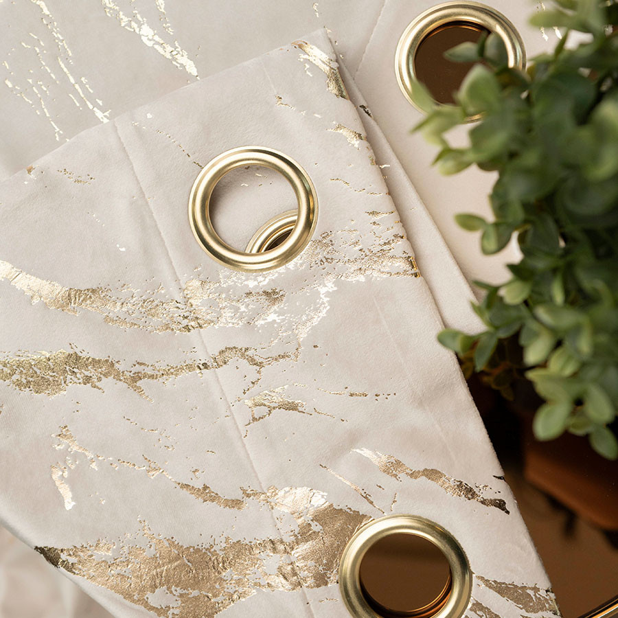 MARMA Zasłona gotowa na przelotkach, szerokość 140cm x wysokość 250cm, kolor 016 kremowy ze złotym nadrukiem na VELVI TD00