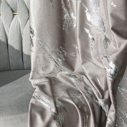 MARMA Zasłona gotowa na taśmie, szerokość 140cm x wysokość 250cm, kolor 017 szarobeżowy ze srebrnym nadrukiem na VELVI TD