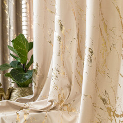 MARMA Zasłona gotowa na taśmie, szerokość 140cm x wysokość 250cm, kolor 016 kremowy ze złotym nadrukiem na VELVI TD0033