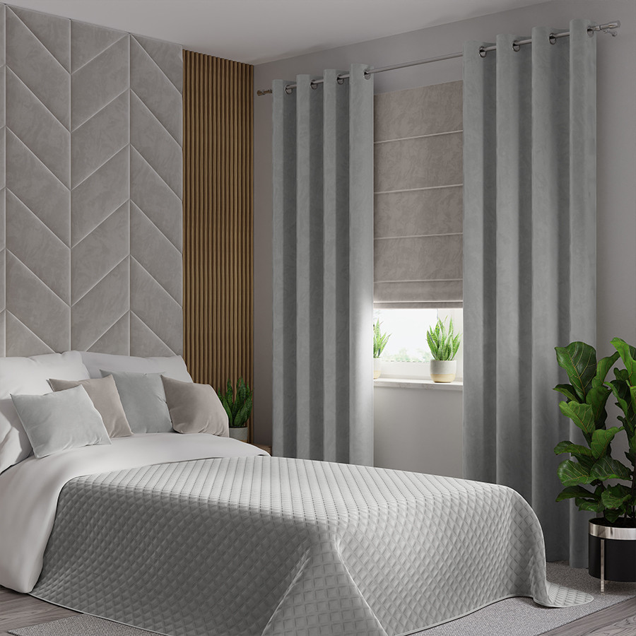 VELVI Zasłona gotowa na przelotkach, szerokość 140 x wysokość 240cm, kolor 021 pastelowy szary VELVI0