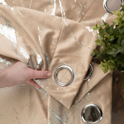 MARMA Zasłona gotowa na przelotkach, szerokość 140cm x wysokość 250cm, kolor 001 ciemny beżowy ze srebrnym nadrukiem na VE