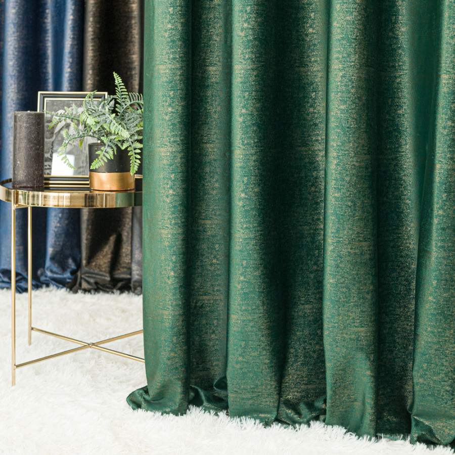 ELEONORA Zasłona gotowa na przelotkach, szerokość 140cm x wysokość 250cm, kolor 010 ciemny zielony butelkowy ze złotym nad