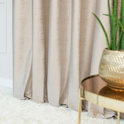 ELEONORA Zasłona gotowa na przelotkach, szerokość 140cm x wysokość 250cm, kolor 015 ciemny kremowy ze złotym nadrukiem na