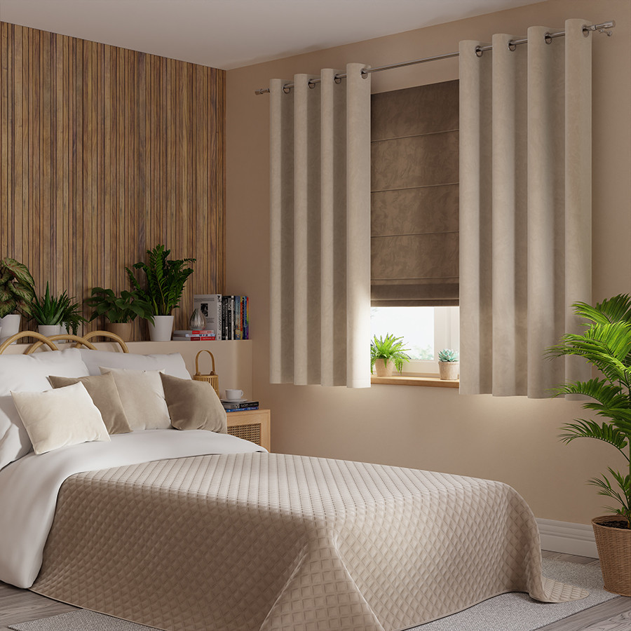 VELVI Zasłona gotowa na przelotkach, szerokość 140 x wysokość 160cm, kolor 015 ciemny kremowy VELVI0