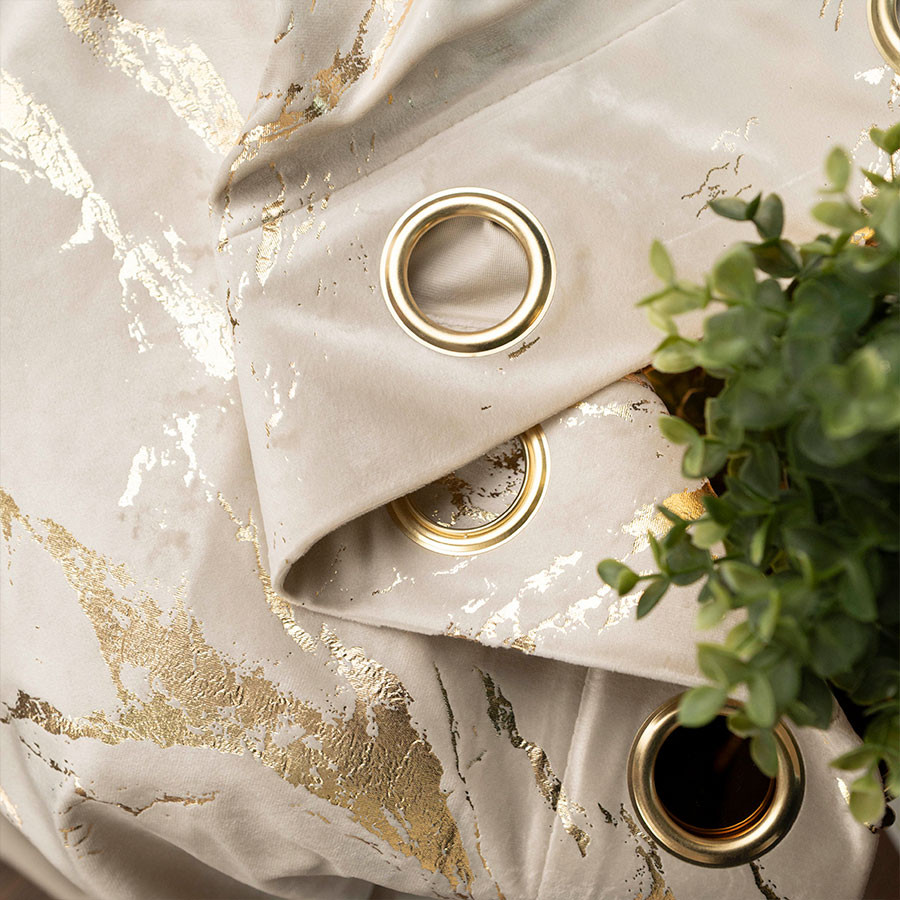 MARMA Zasłona gotowa na przelotkach, szerokość 140cm x wysokość 250cm, kolor 226 jasny kremowy ze złotym nadrukiem na VELV