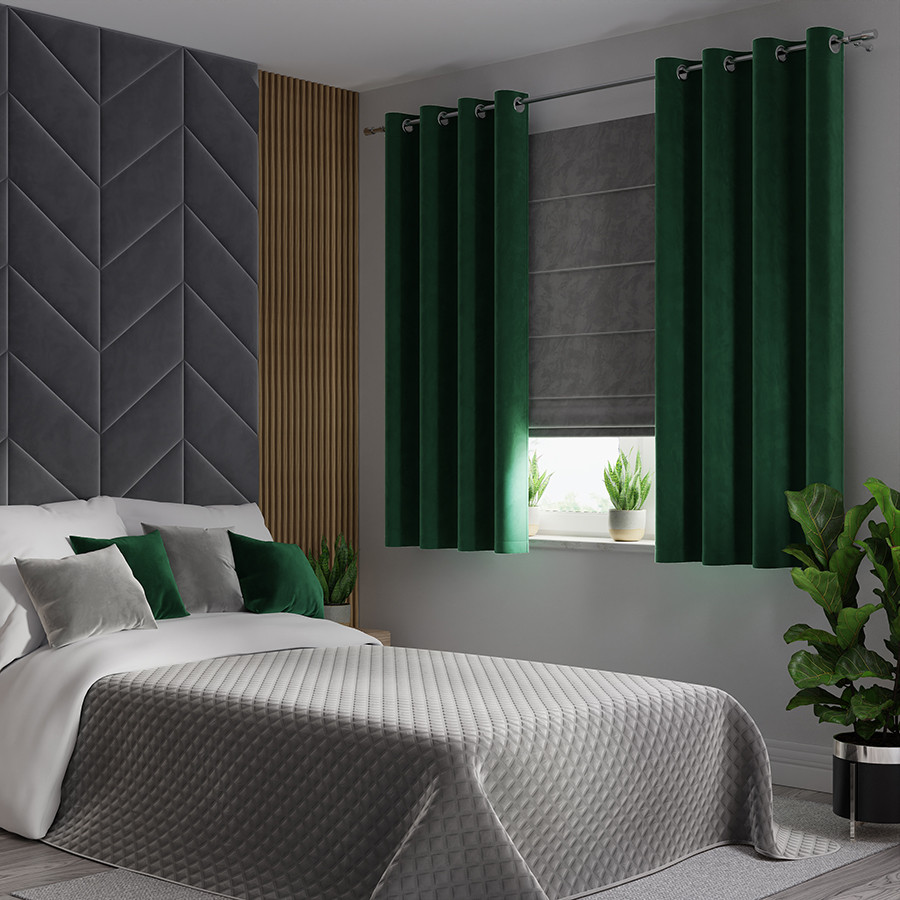 VELVI Zasłona gotowa na przelotkach, szerokość 140 x wysokość 160cm, kolor 010 ciemny zielony butelkowy VELVI0