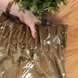 MARMA Zasłona gotowa na taśmie, szerokość 140cm x wysokość 250cm, kolor 002 brązowy ze srebrnym nadrukiem na VELVI TD0037