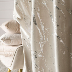 MARMA Zasłona gotowa na taśmie, szerokość 140cm x wysokość 250cm, kolor 226 jasny kremowy ze srebrnym nadrukiem na VELVI T