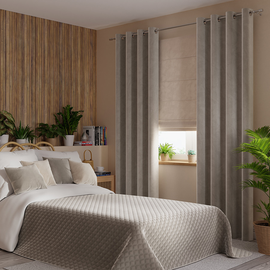 VELVI Zasłona gotowa na przelotkach, szerokość 140 x wysokość 250cm, kolor 017 szaro-beżowy VELVI0