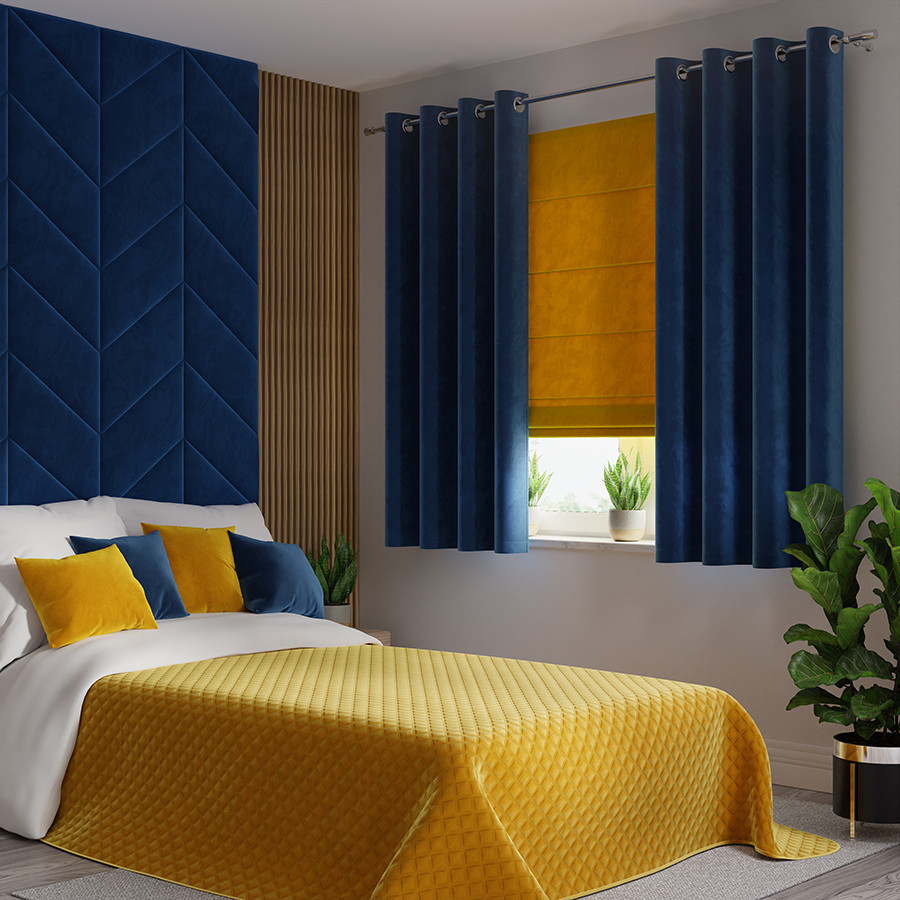 VELVI Zasłona gotowa na przelotkach, szerokość 140 x wysokość 160cm, kolor 011 granatowy VELVI0