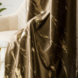 MARMA Zasłona gotowa na taśmie, szerokość 140cm x wysokość 250cm, kolor 002 brązowy ze złotym nadrukiem na VELVI TD0033