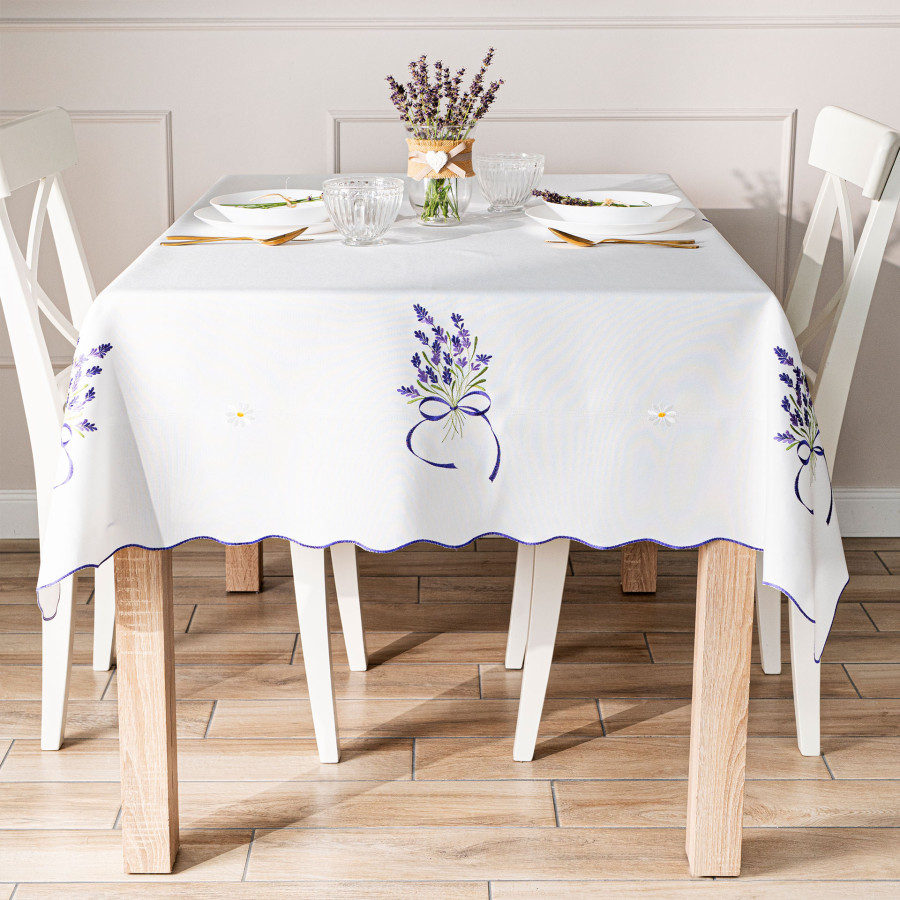 LAWENDOWA POLANA Obrus z haftem, szerokość 140cm x wysokość 180cm, kolor 001 biały 291771