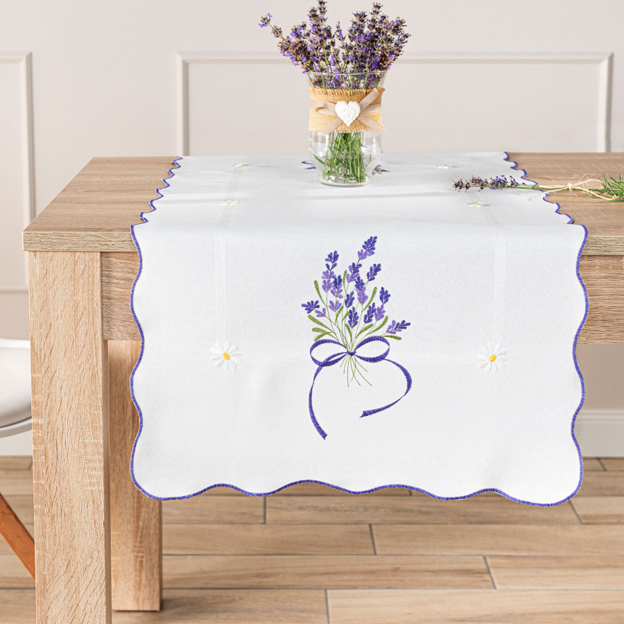 LAWENDOWA POLANA Bieżnik z haftem, szerokość 38cm x wysokość 140cm, kolor 001 biały 291771