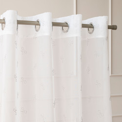 RIBBON Firana gotowa na woalu w diamentowe kokardki, na srebrnych przelotkach, z ołowianką, szerokość 140 x wysokość 250cm