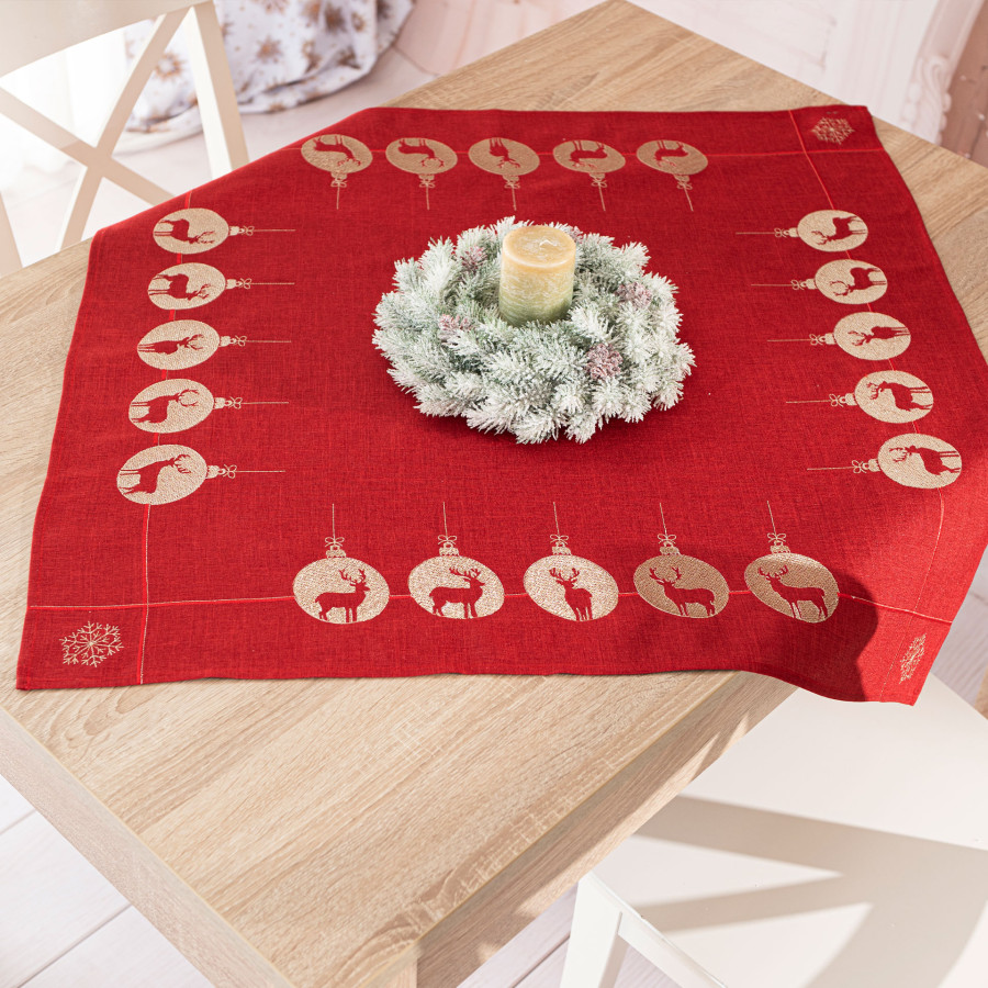 BŁYSZCZĄCY RENIFER Serweta z haftem, szerokość 85cm x wysokość 85cm, kolor 003 czerwony 295157
