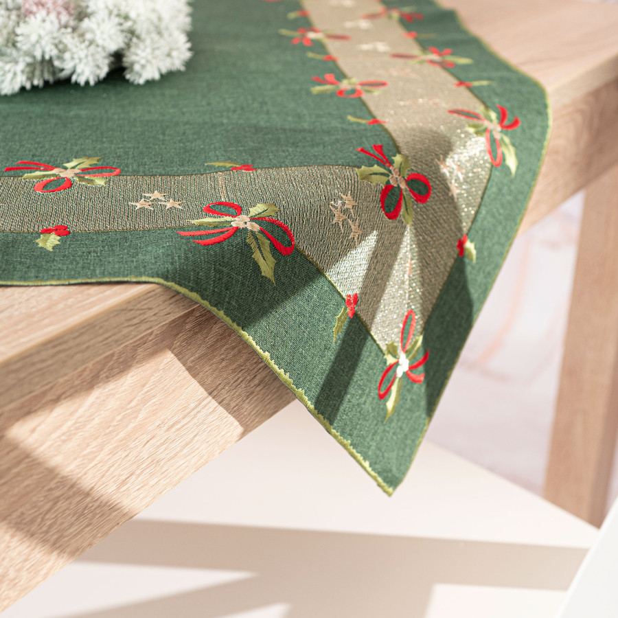 ŚWIĄTECZNE KOKARDKI Serweta z haftem, szerokość 85cm x wysokość 85cm, kolor 002 zielony 295161