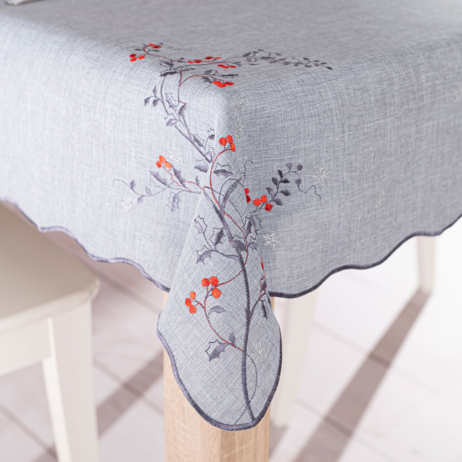 JARZĘBINOWY BLASK Obrus z haftem, szerokość 140cm x wysokość 180cm, kolor 007 szary 645310