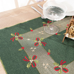 ŚWIĄTECZNE KOKARDKI Bieżnik z haftem, szerokość 40cm x wysokość 140cm, kolor 002 zielony 295161