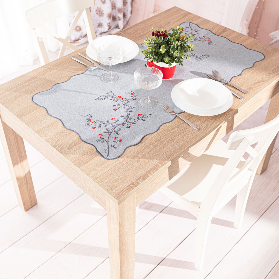 JARZĘBINOWY BLASK Bieżnik z haftem, szerokość 50cm x wysokość 100cm, kolor 007 szary 645310