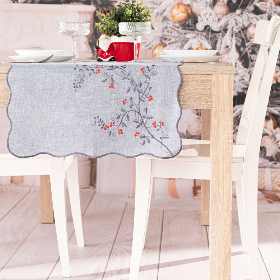 JARZĘBINOWY BLASK Bieżnik z haftem, szerokość 40cm x wysokość 140cm, kolor 007 szary 645310