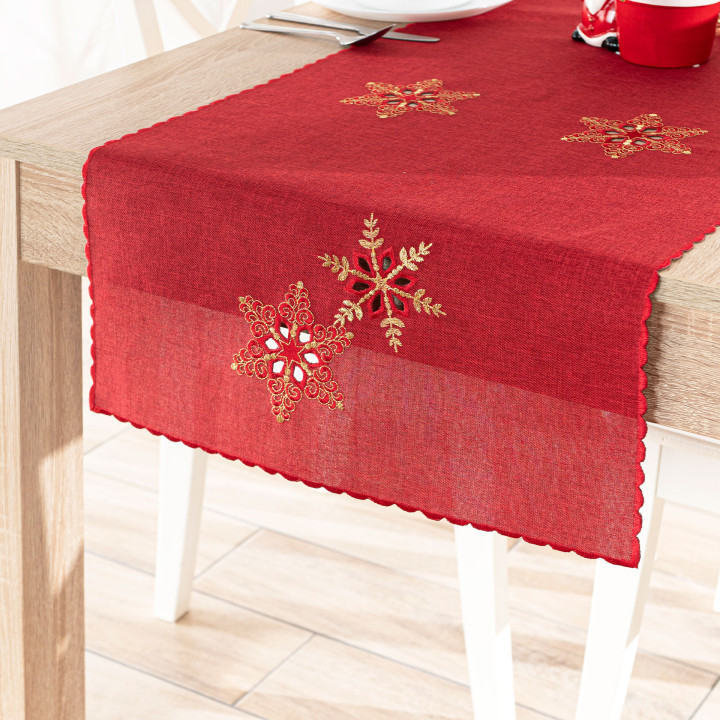 BŁYSZCZĄCE ŚNIEŻYNKI Bieżnik z haftem, szerokość 50cm x wysokość 100cm, kolor 003 czerwony 640010