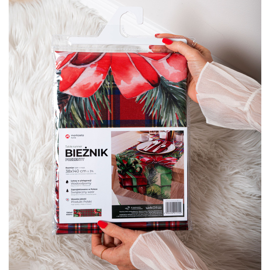 DZIADKI DO ORZECHÓW Bieżnik NINA WODOODPORNA, 38x160cm, kolor 003 czerwony (do wyczerpania zapasu) PBN279