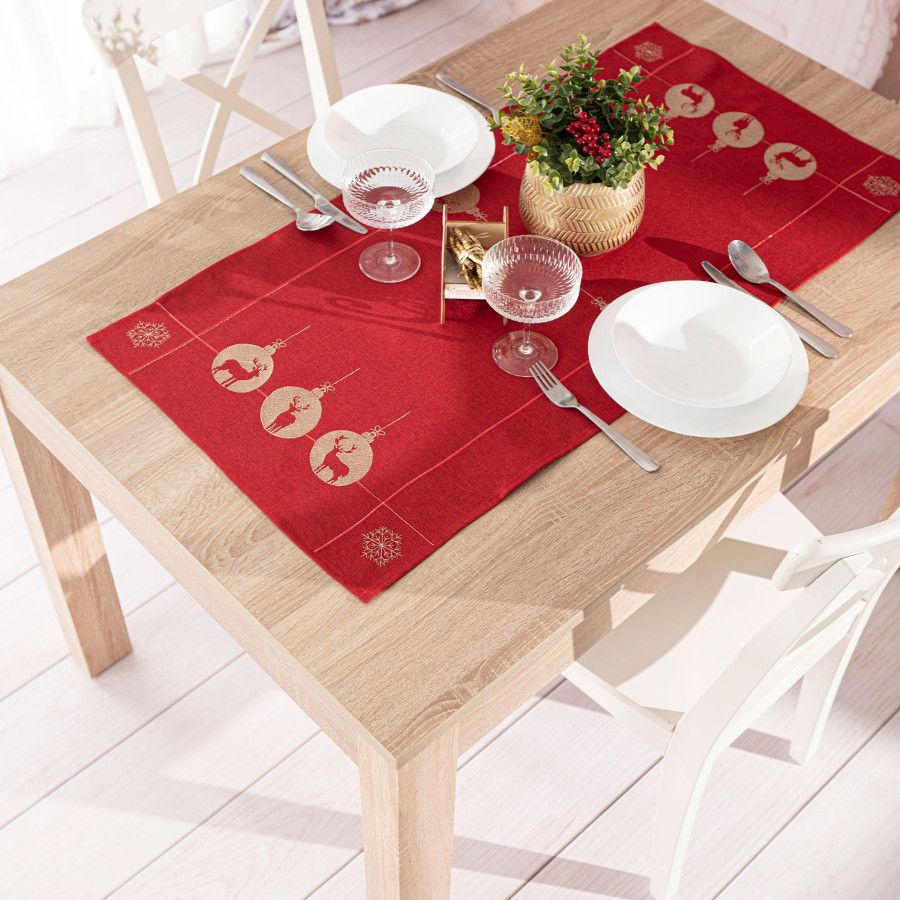 BŁYSZCZĄCY RENIFER Bieżnik z haftem, szerokość 35cm x wysokość 175cm, kolor 003 czerwony 295157