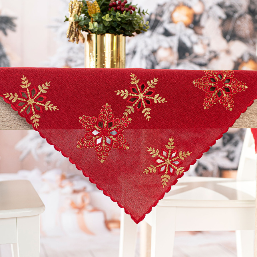 BŁYSZCZĄCE ŚNIEŻYNKI Serweta z haftem, szerokość 85cm x wysokość 85cm, kolor 003 czerwony 640010