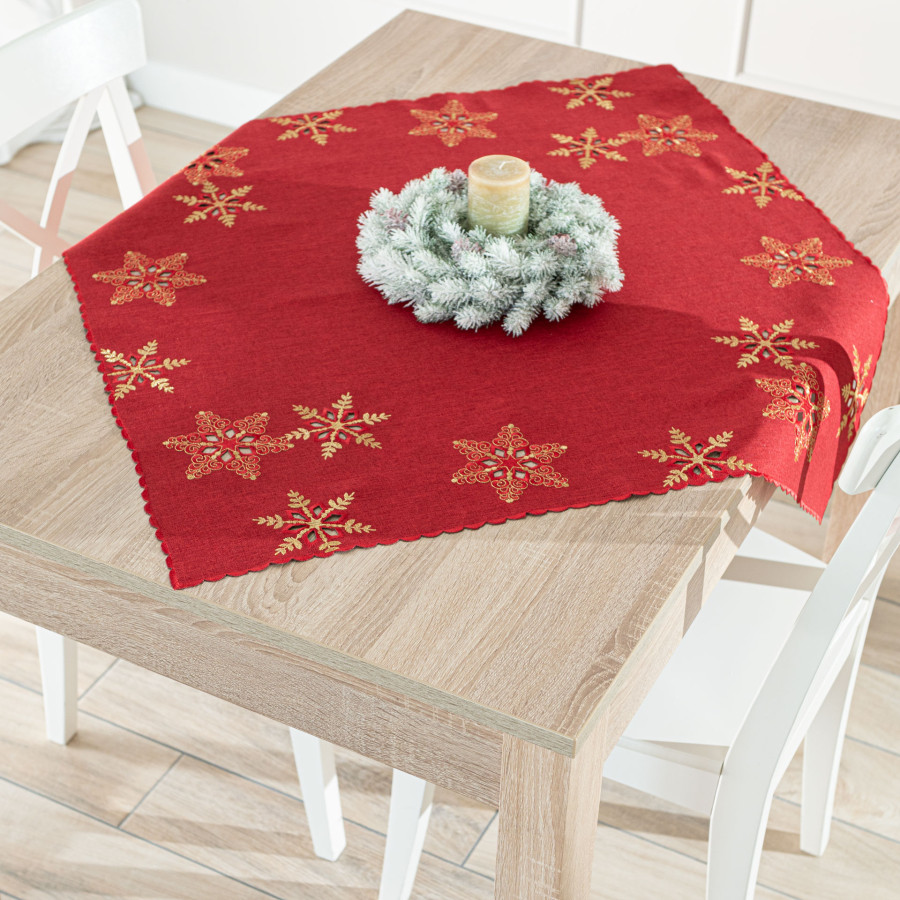 BŁYSZCZĄCE ŚNIEŻYNKI Serweta z haftem, szerokość 85cm x wysokość 85cm, kolor 003 czerwony 640010