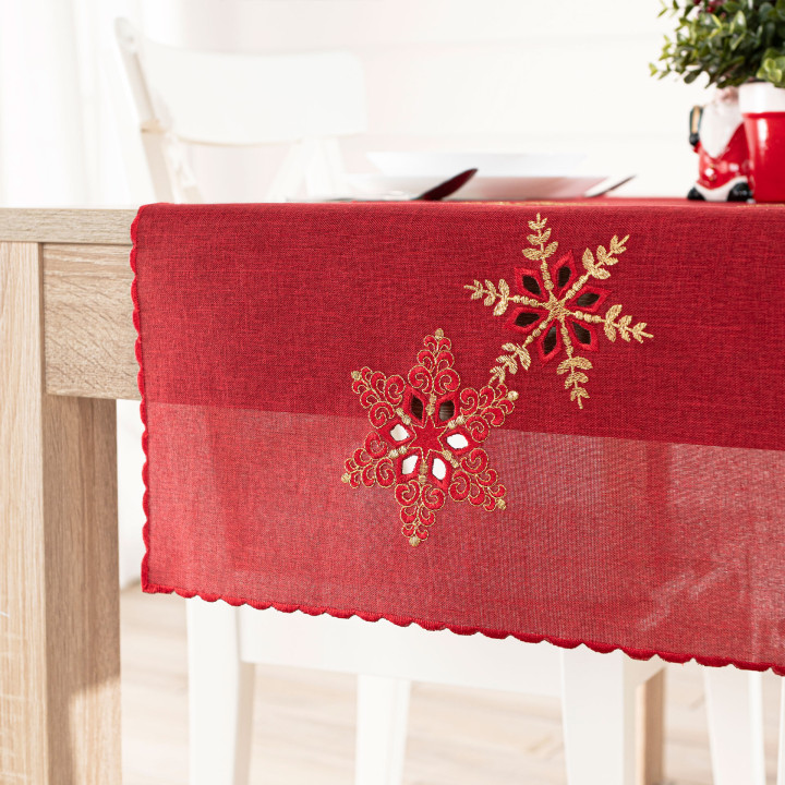 BŁYSZCZĄCE ŚNIEŻYNKI Bieżnik z haftem, szerokość 40cm x wysokość 140cm, kolor 003 czerwony 640010