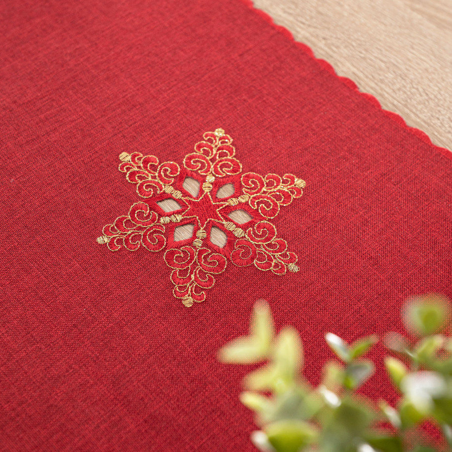 BŁYSZCZĄCE ŚNIEŻYNKI Bieżnik z haftem, szerokość 40cm x wysokość 140cm, kolor 003 czerwony 640010