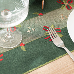 ŚWIĄTECZNE KOKARDKI Bieżnik z haftem, szerokość 50cm x wysokość 100cm, kolor 002 zielony 295161