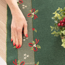 ŚWIĄTECZNE KOKARDKI Bieżnik z haftem, szerokość 50cm x wysokość 100cm, kolor 002 zielony 295161
