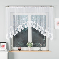 TEODORA · firanka gotowa z podcięciem · biała · motyw kwiatów · 300x120