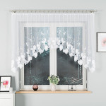 TEODORA · firanka gotowa z podcięciem · biała · motyw kwiatów · 300x120