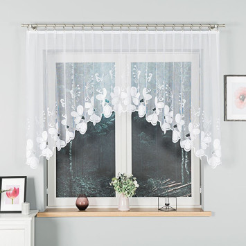 TEODORA · firanka gotowa z podcięciem · biała · motyw kwiatów · 300x120 2
