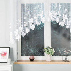 TEODORA · firanka gotowa z podcięciem · biała · motyw kwiatów · 300x120